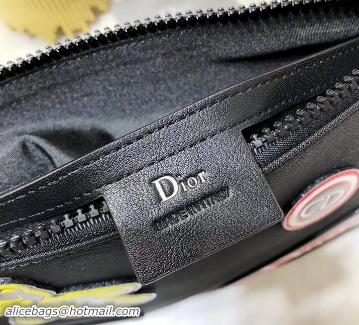 Low Price Dior Flat Pouch Clutch Bag In Nylon With Multiple Patches 500422 Black