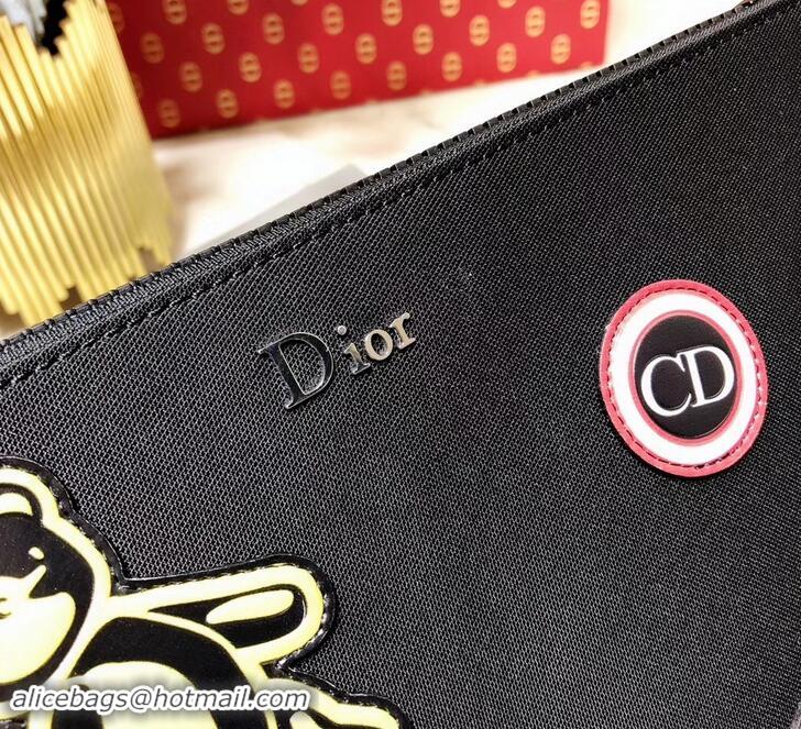 Low Price Dior Flat Pouch Clutch Bag In Nylon With Multiple Patches 500422 Black