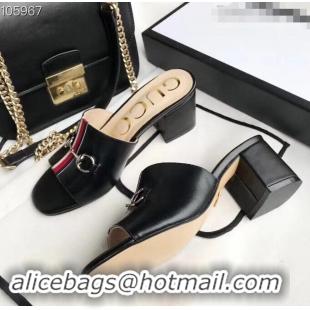 Famous Brand Gucci Horsebit and Sylvie Web Heel Slides G932622 Black 2019