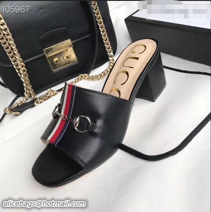 Famous Brand Gucci Horsebit and Sylvie Web Heel Slides G932622 Black 2019