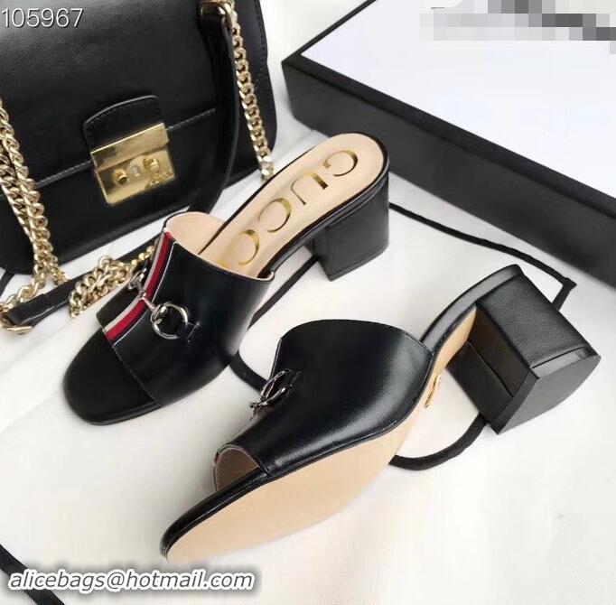 Famous Brand Gucci Horsebit and Sylvie Web Heel Slides G932622 Black 2019