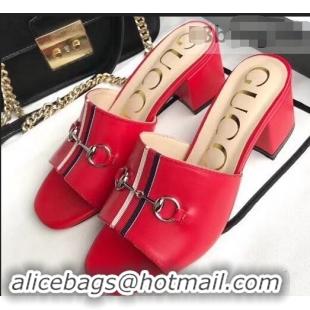 Top Quality Gucci Horsebit and Sylvie Web Heel Slides G932622 Red 2019