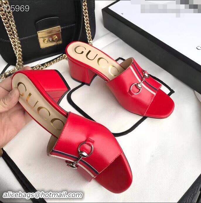 Top Quality Gucci Horsebit and Sylvie Web Heel Slides G932622 Red 2019