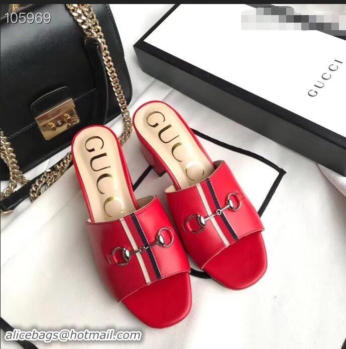 Top Quality Gucci Horsebit and Sylvie Web Heel Slides G932622 Red 2019