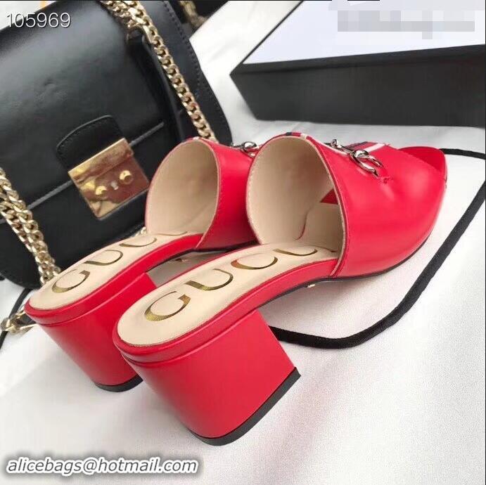 Top Quality Gucci Horsebit and Sylvie Web Heel Slides G932622 Red 2019