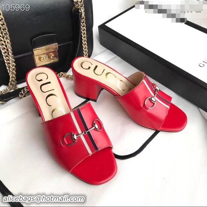 Top Quality Gucci Horsebit and Sylvie Web Heel Slides G932622 Red 2019