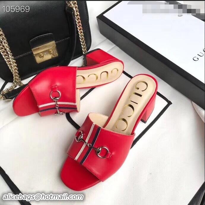 Top Quality Gucci Horsebit and Sylvie Web Heel Slides G932622 Red 2019