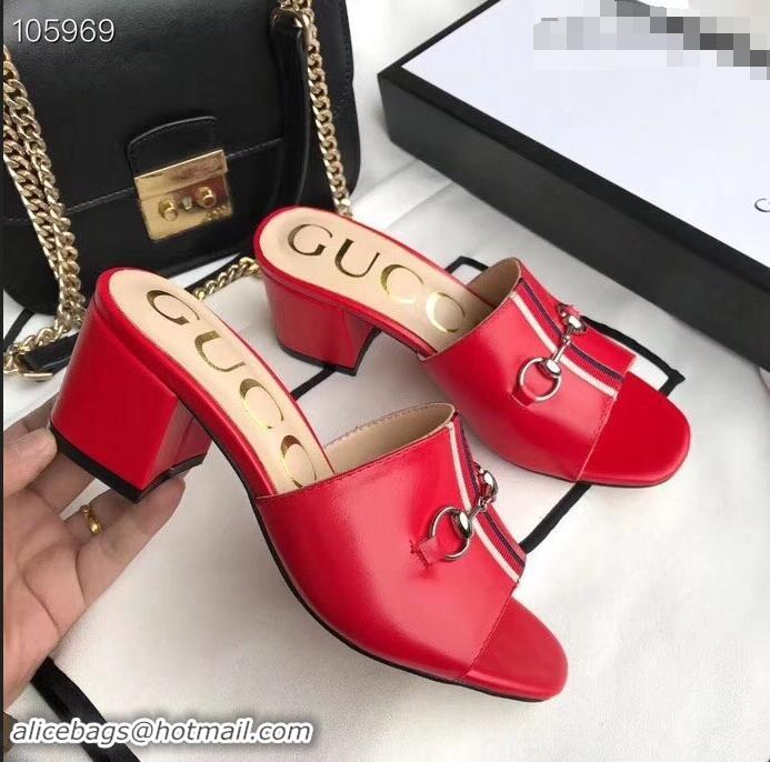 Top Quality Gucci Horsebit and Sylvie Web Heel Slides G932622 Red 2019