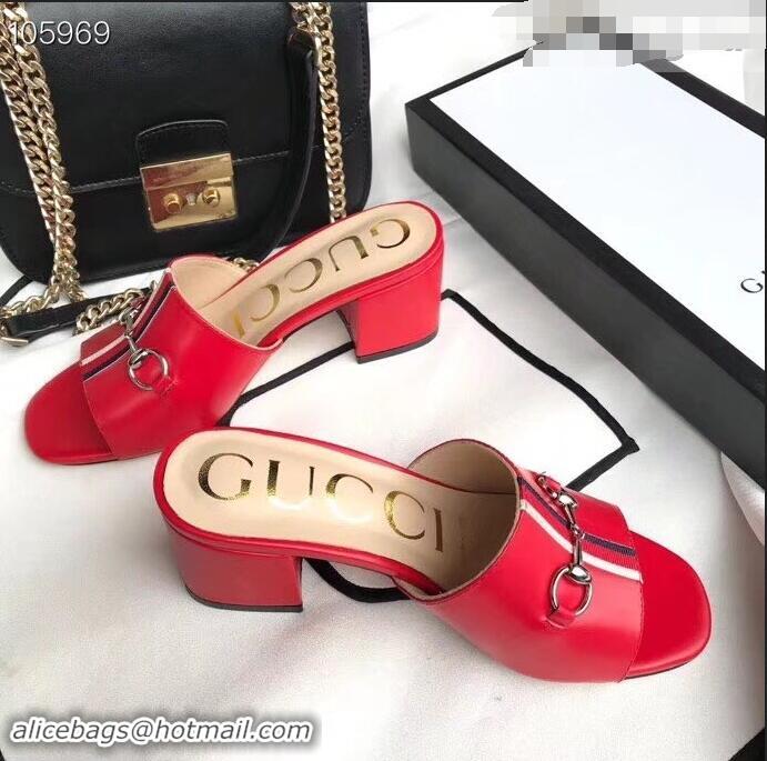 Top Quality Gucci Horsebit and Sylvie Web Heel Slides G932622 Red 2019