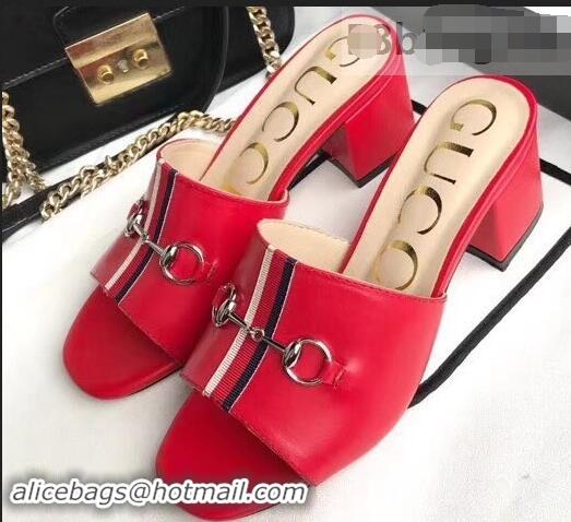 Top Quality Gucci Horsebit and Sylvie Web Heel Slides G932622 Red 2019