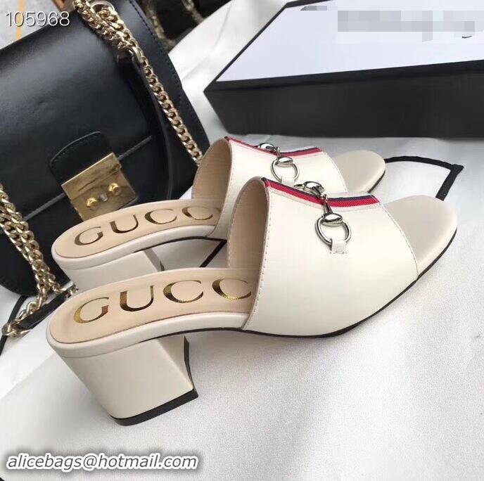 Popular Gucci Horsebit and Sylvie Web Heel Slides G932622 White 2019