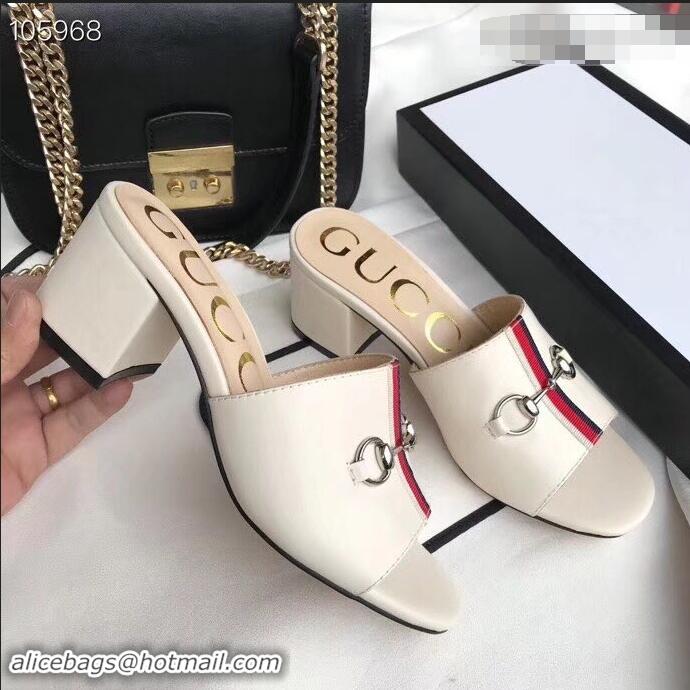 Popular Gucci Horsebit and Sylvie Web Heel Slides G932622 White 2019