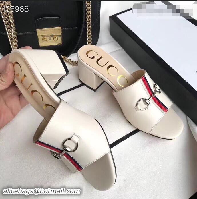 Popular Gucci Horsebit and Sylvie Web Heel Slides G932622 White 2019