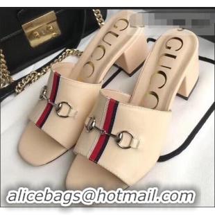 Hot Sale Gucci Horsebit and Sylvie Web Heel Slides G932622 Nude 2019