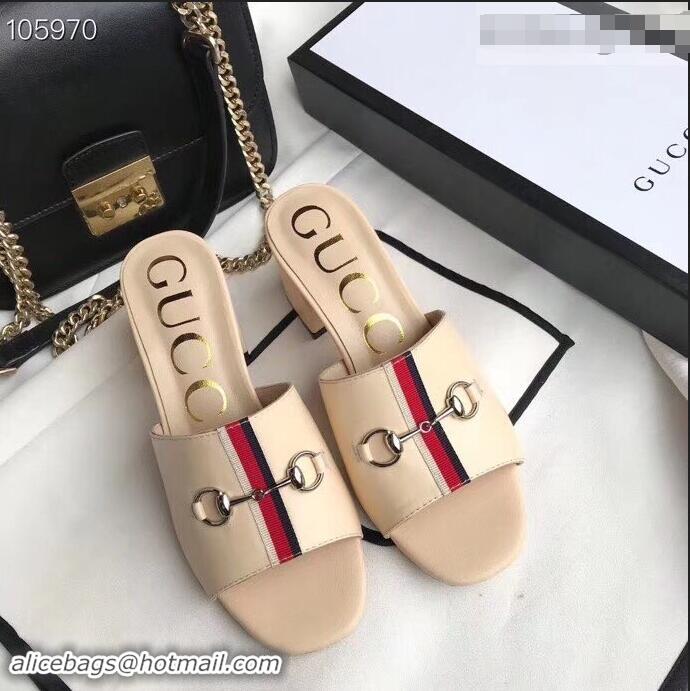 Hot Sale Gucci Horsebit and Sylvie Web Heel Slides G932622 Nude 2019