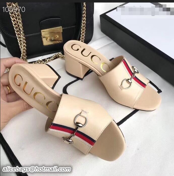 Hot Sale Gucci Horsebit and Sylvie Web Heel Slides G932622 Nude 2019