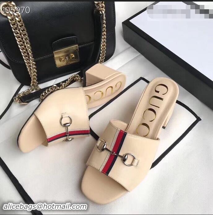 Hot Sale Gucci Horsebit and Sylvie Web Heel Slides G932622 Nude 2019