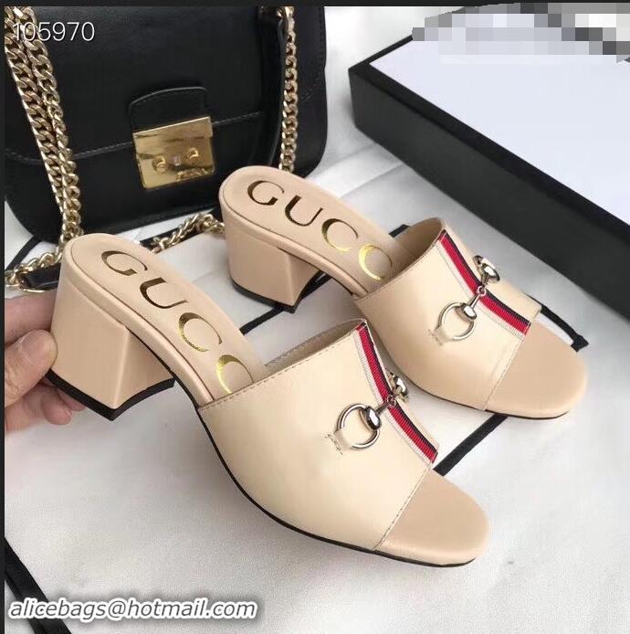 Hot Sale Gucci Horsebit and Sylvie Web Heel Slides G932622 Nude 2019