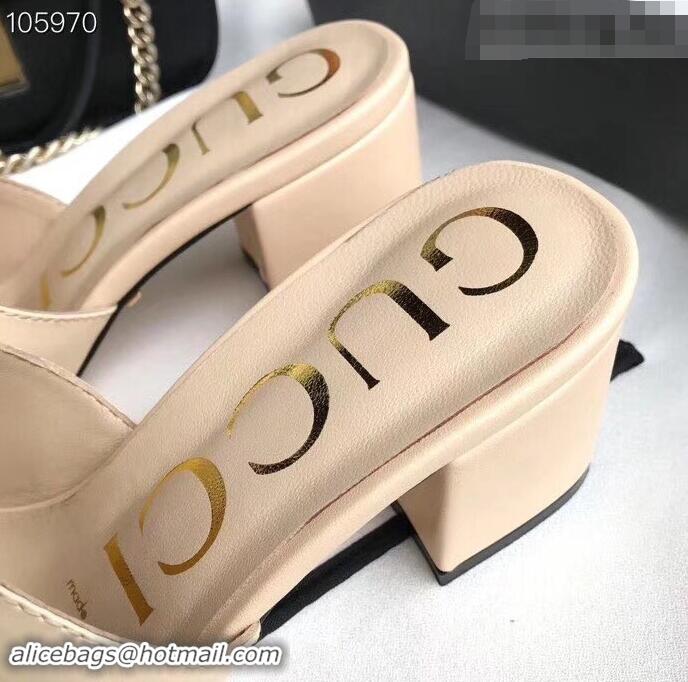 Hot Sale Gucci Horsebit and Sylvie Web Heel Slides G932622 Nude 2019