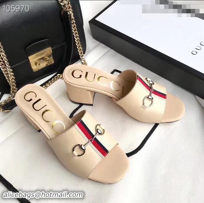 Hot Sale Gucci Horsebit and Sylvie Web Heel Slides G932622 Nude 2019