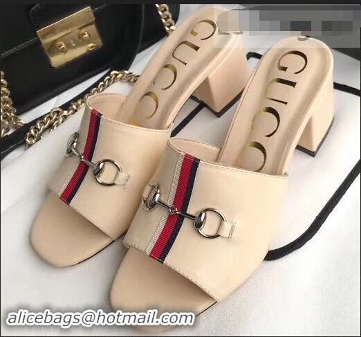 Hot Sale Gucci Horsebit and Sylvie Web Heel Slides G932622 Nude 2019