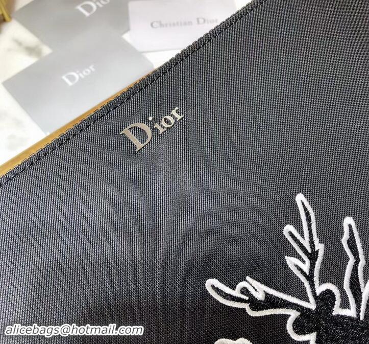 Classic Hot Dior Flat Pouch Clutch Bag In Black Nylon With Bee Patches 500423