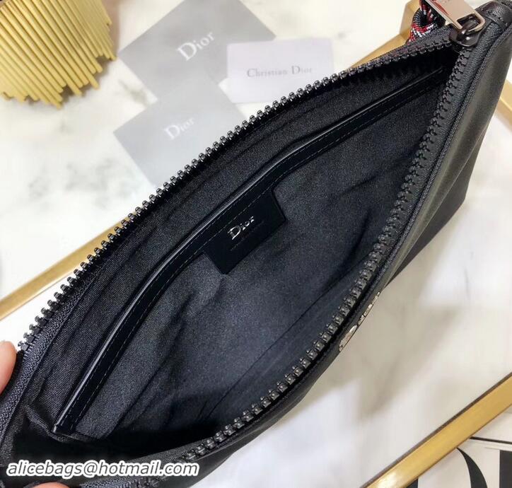 Classic Hot Dior Flat Pouch Clutch Bag In Black Nylon With Bee Patches 500423