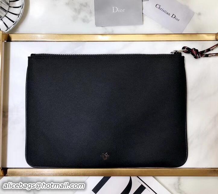 Classic Hot Dior Flat Pouch Clutch Bag In Black Nylon With Bee Patches 500423