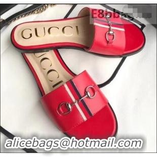 Cool Gucci Horsebit and Sylvie Web Flat Slides G932626 Red 2019