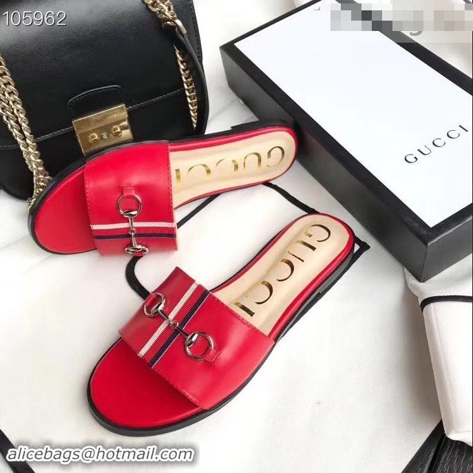 Cool Gucci Horsebit and Sylvie Web Flat Slides G932626 Red 2019