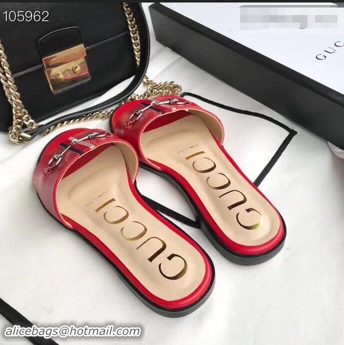 Cool Gucci Horsebit and Sylvie Web Flat Slides G932626 Red 2019