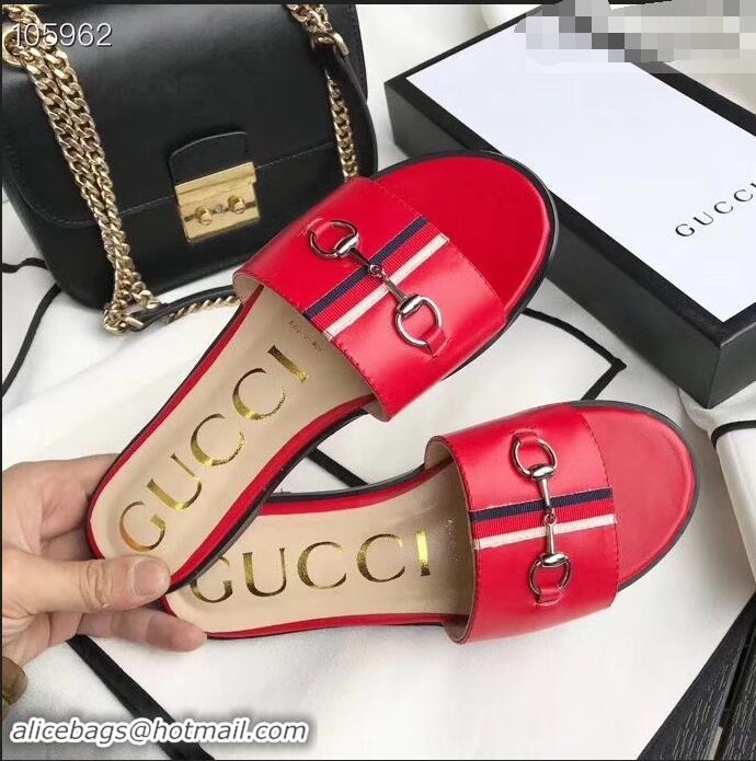 Cool Gucci Horsebit and Sylvie Web Flat Slides G932626 Red 2019