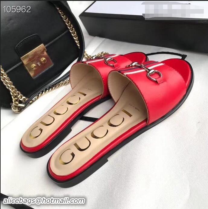 Cool Gucci Horsebit and Sylvie Web Flat Slides G932626 Red 2019