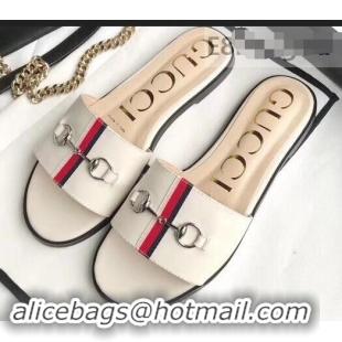 Cheapest Gucci Horsebit and Sylvie Web Flat Slides G932626 White 2019