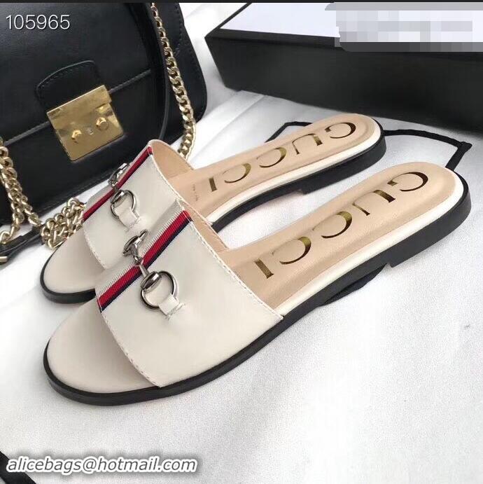 Cheapest Gucci Horsebit and Sylvie Web Flat Slides G932626 White 2019