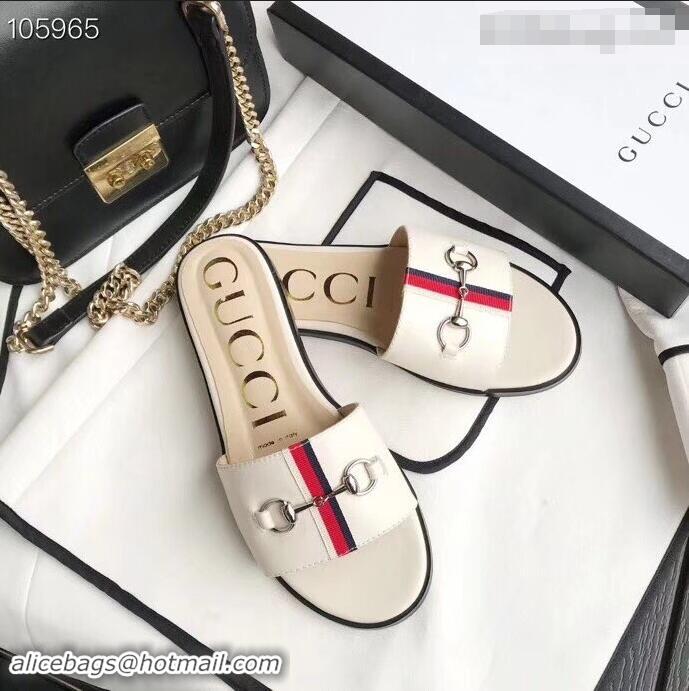 Cheapest Gucci Horsebit and Sylvie Web Flat Slides G932626 White 2019