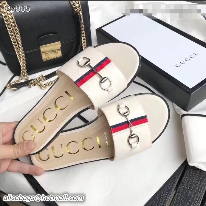 Cheapest Gucci Horsebit and Sylvie Web Flat Slides G932626 White 2019