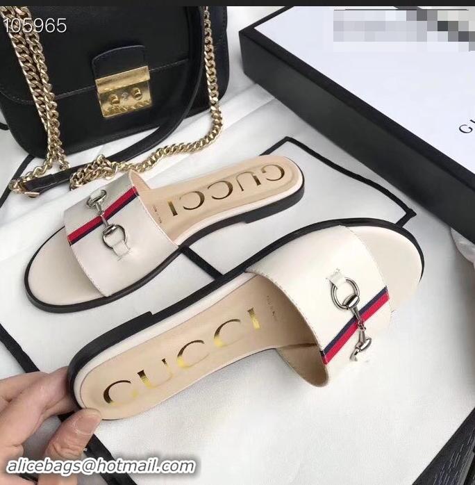 Cheapest Gucci Horsebit and Sylvie Web Flat Slides G932626 White 2019