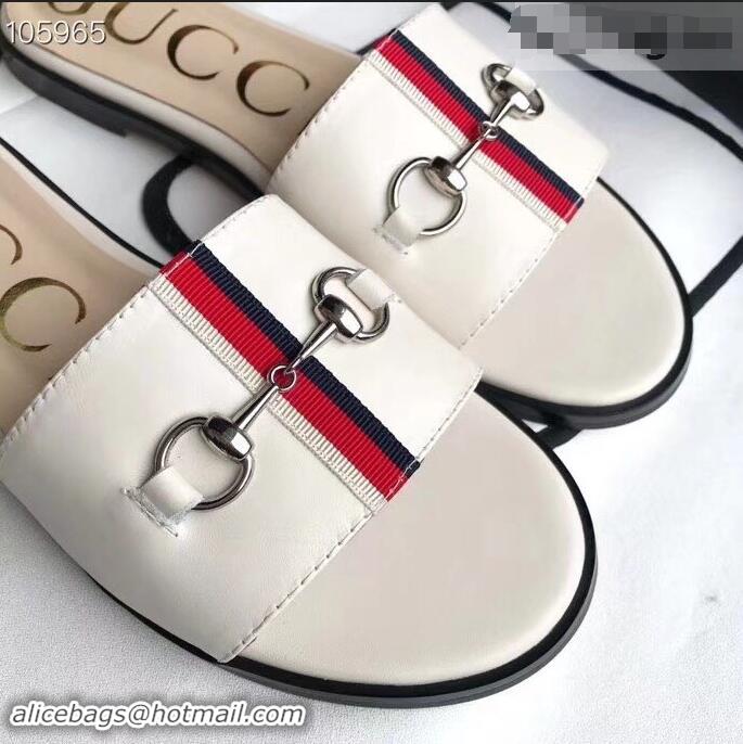 Cheapest Gucci Horsebit and Sylvie Web Flat Slides G932626 White 2019