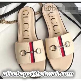 Beautiful Gucci Horsebit and Sylvie Web Flat Slides G932626 Nude 2019