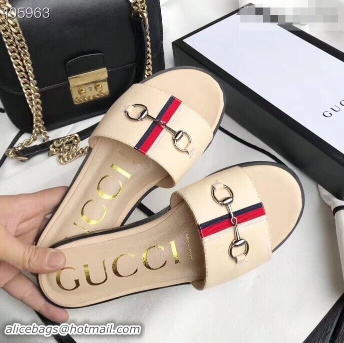 Beautiful Gucci Horsebit and Sylvie Web Flat Slides G932626 Nude 2019