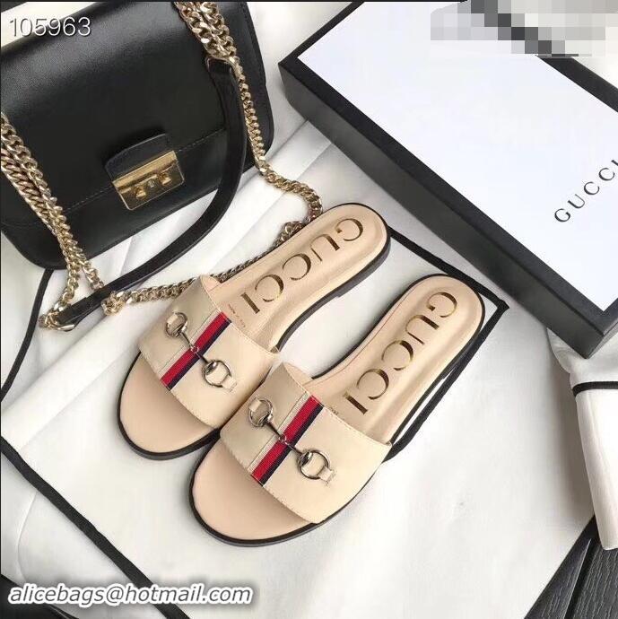 Beautiful Gucci Horsebit and Sylvie Web Flat Slides G932626 Nude 2019