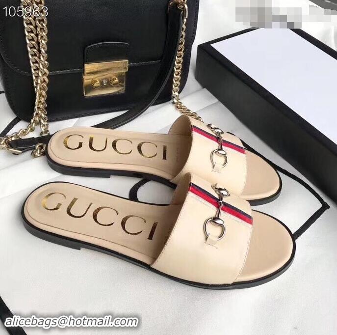 Beautiful Gucci Horsebit and Sylvie Web Flat Slides G932626 Nude 2019