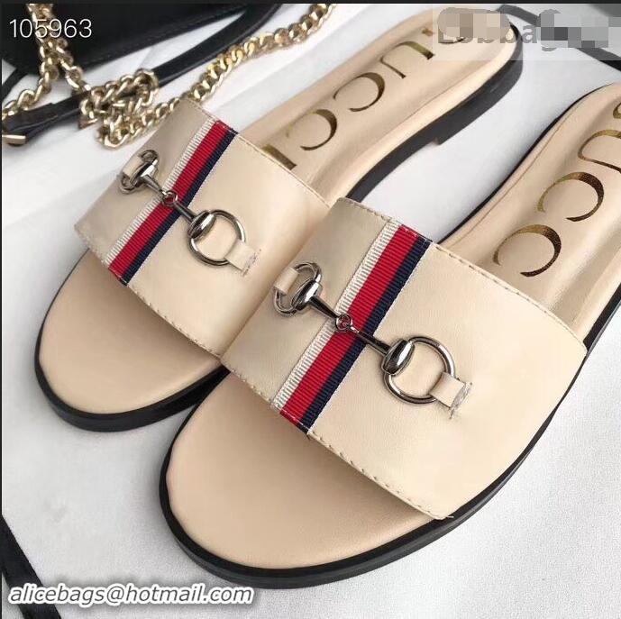 Beautiful Gucci Horsebit and Sylvie Web Flat Slides G932626 Nude 2019