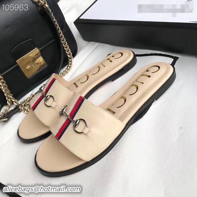 Beautiful Gucci Horsebit and Sylvie Web Flat Slides G932626 Nude 2019