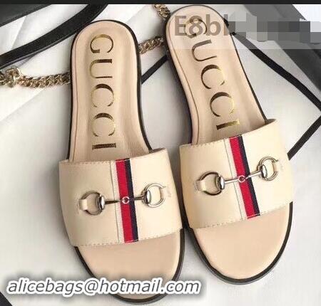 Beautiful Gucci Horsebit and Sylvie Web Flat Slides G932626 Nude 2019