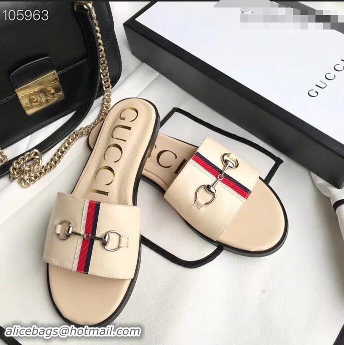 Beautiful Gucci Horsebit and Sylvie Web Flat Slides G932626 Nude 2019