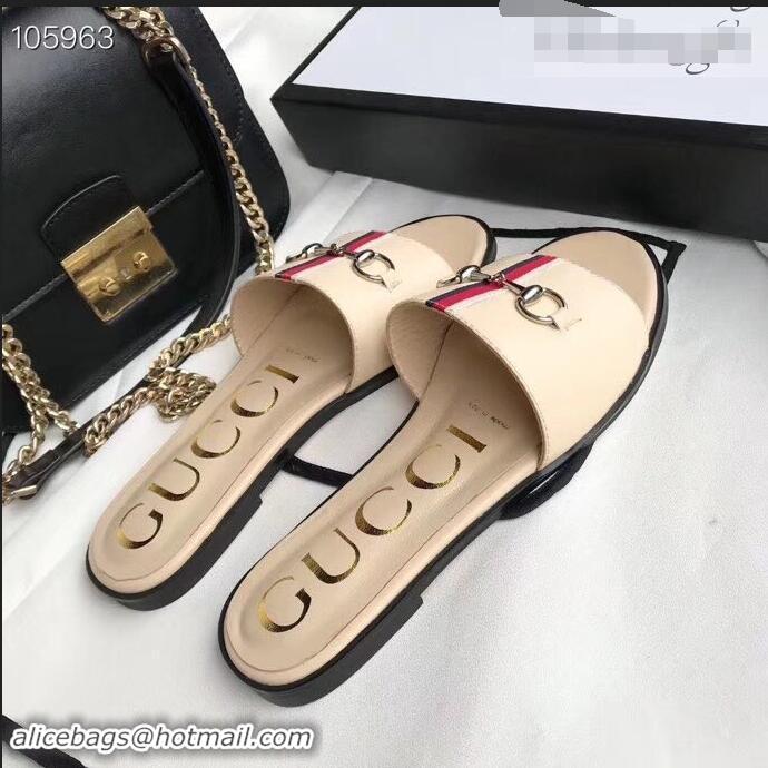 Beautiful Gucci Horsebit and Sylvie Web Flat Slides G932626 Nude 2019