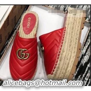 New Fashion Gucci Leather Platform Espadrilles Slippers With Double G 940801 Red 2019