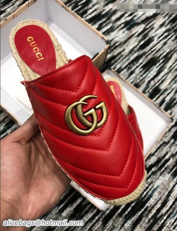 New Fashion Gucci Leather Platform Espadrilles Slippers With Double G 940801 Red 2019